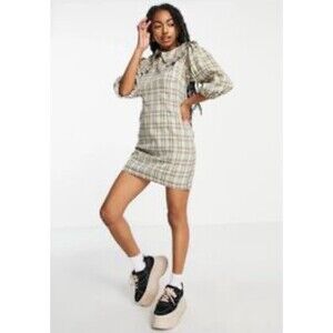 Heartbreak Women's Check Mini dress Frill Collar Brown Green Size XS